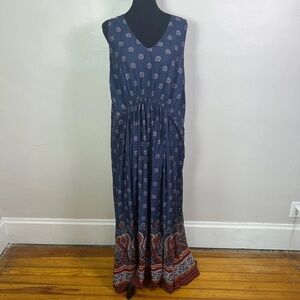 Lucky Brand Navy and Red Patterned Maxi Dress Size 1X